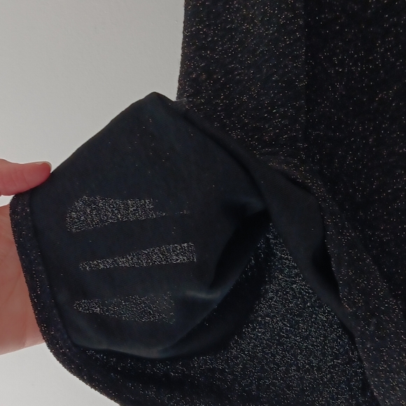 Angie Slip Mini Dress Black Silver Metallic Shimmer Spaghetti Strap Low V Medium - Picture 4 of 14